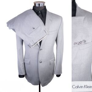 Calvin Klein Men's Sz 2-Pcs Solid Gray Suit Blazer Jacket Sz 40R Pants 34X31